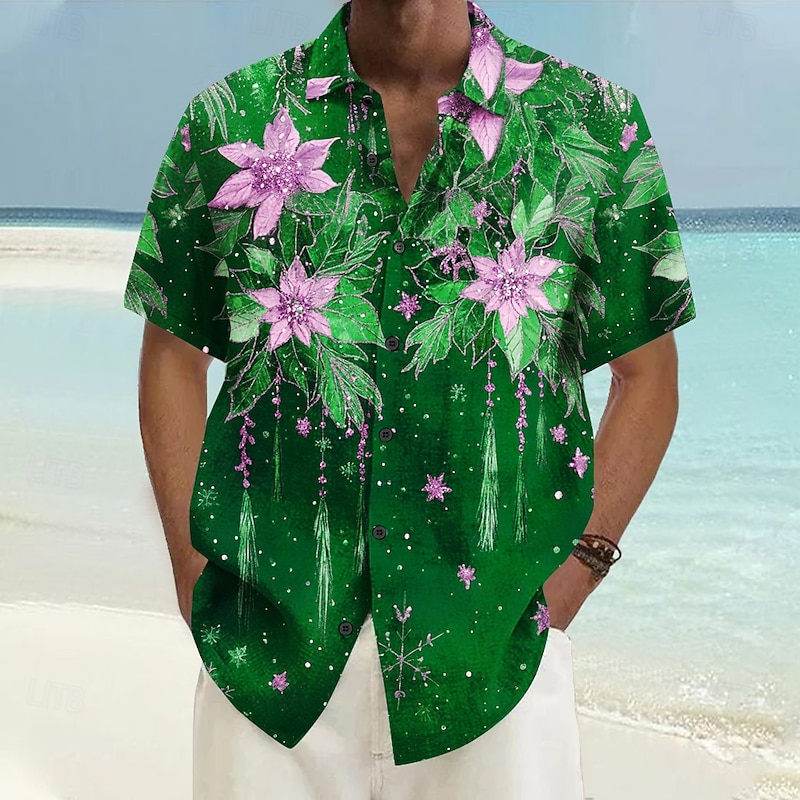 Men's Floral Flowers Summer Hawaiian Shirt Button Up Shirt Short Sleeve Hawaiian Resort Vacation Holiday Beach Wear Summer Spring Turndown 3D Print Collared Shirts Wine Blue Green2
