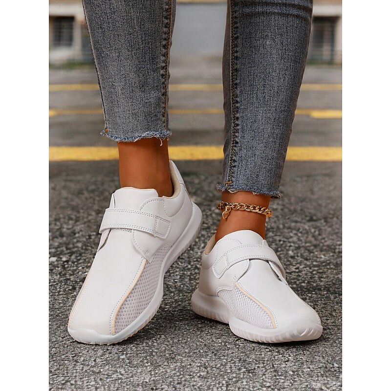 Women's White Breathable Mesh Sneakers with Velcro Strap – Lightweight Athletic Shoes for Walking and Fitness4