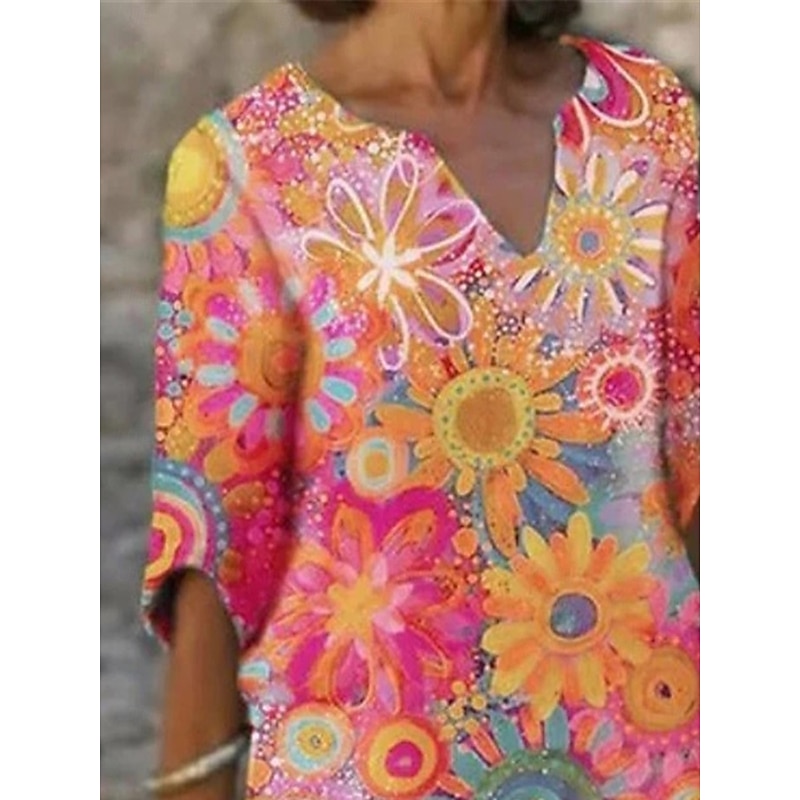 Women's Mini Dress Petite Dress T Shirt Dress Tee Dress Shift Dress Summer Dress Active Fashion Streetwear Outdoor Vacation Work Regular Fit Floral Half Sleeve Split Neck Yellow Pink Green2