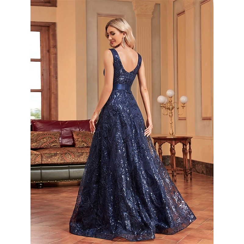 A-Line Prom Dresses Vintage Dress Formal Prom Floor Length Sleeveless Spaghetti Strap Sequined with Glitter Sequin Embroidery2