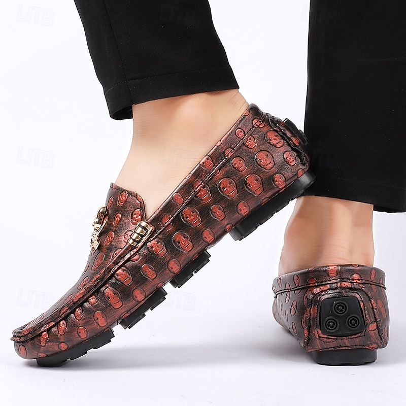 Men's Skull Pattern Slip-On Loafers - Faux Leather Casual Shoes with Metal Skull Detailing, Stylish Gothic Design for Parties and Everyday Wear3