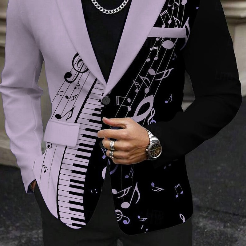 Men's Musical Notes Long Sleeve Turndown Business Casual Party Evening Wear Daily Buttons Print Multi Pocket4