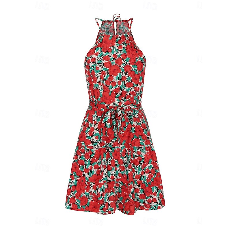 Women's Mini Dress Casual Dress A Line Dress Stylish Casual Vacation Daily Regular Fit Floral Sleeveless Halter Neck Red Purple Summer3