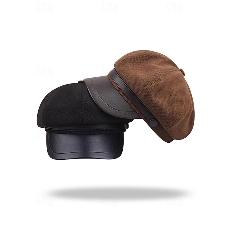 Women's Retro Newsboy Cap – Polyester Baker Boy Hat with Faux Leather Brim for Casual and Outdoor Wear3
