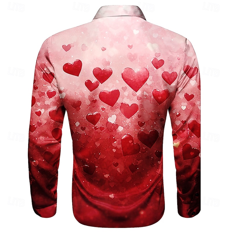Men's Heart LOVE Gradient Color Satin Shirt Button Up Shirt Long Sleeve Fashion Casual Party Gift Holiday Spring Fall Turndown 3D Print Red Blue Purple2