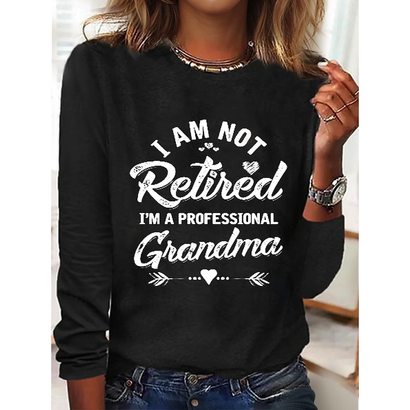 Women's T shirt Long Sleeve Letter Casual Long Sleeve Round Neck Regular Tops Daily Weekend Print Black White Fall Winter Prefall4
