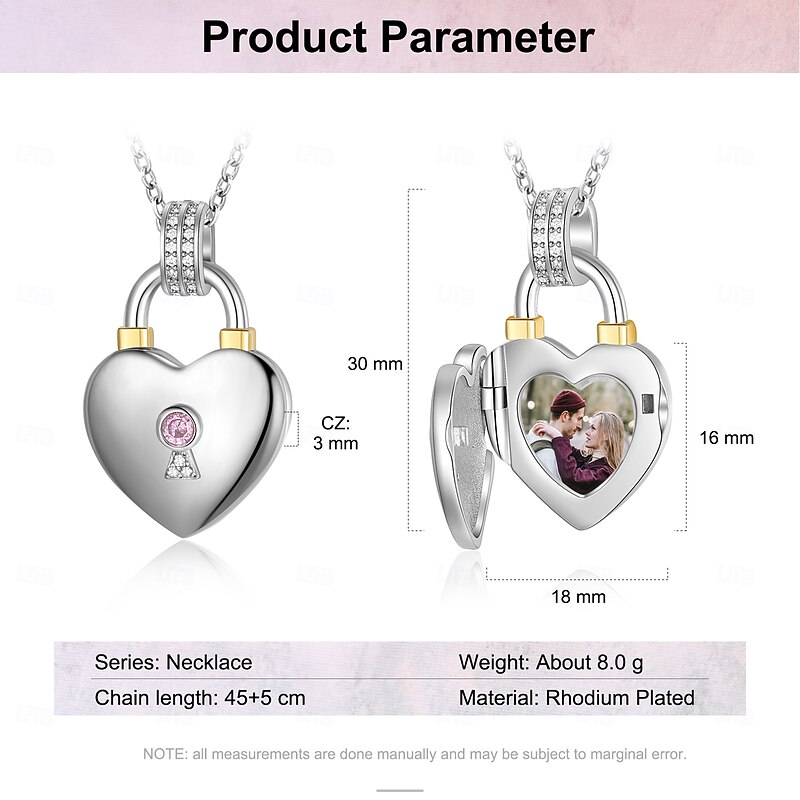 Personalized Heart Photo Locket Necklace Custom Best Gift for Mom – Custom Wedding Gift with Photo Inside, Adjustable Birthstone Color, Ideal for Special Occasions2