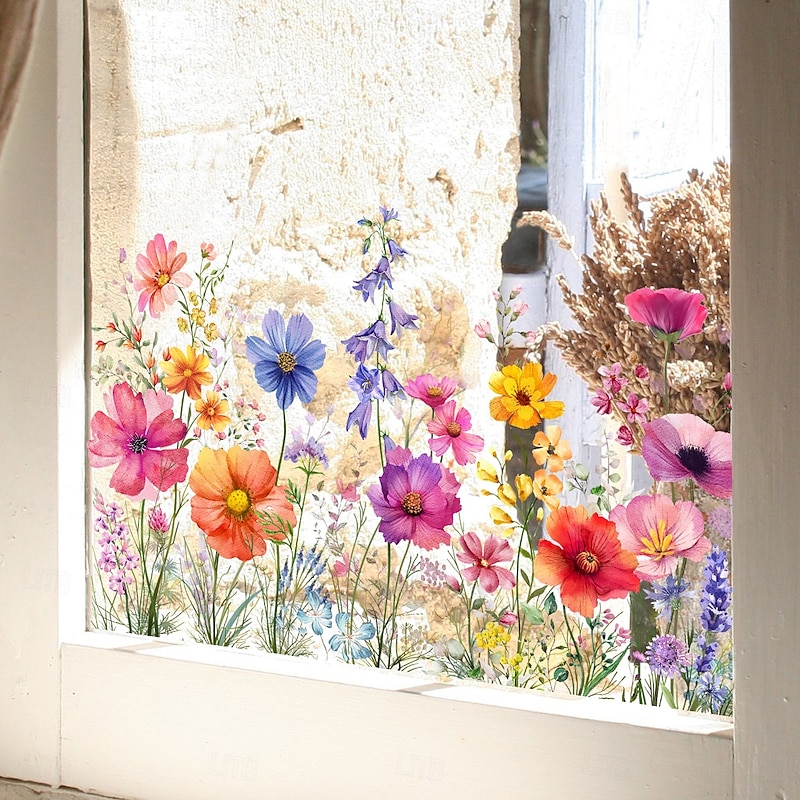 Floral Bouquet Window Sticker Colorful Spring Wall Sticker Window Cling Decoration Double-Sided, Washable, Reusable, Perfect for Home & Office Decor2