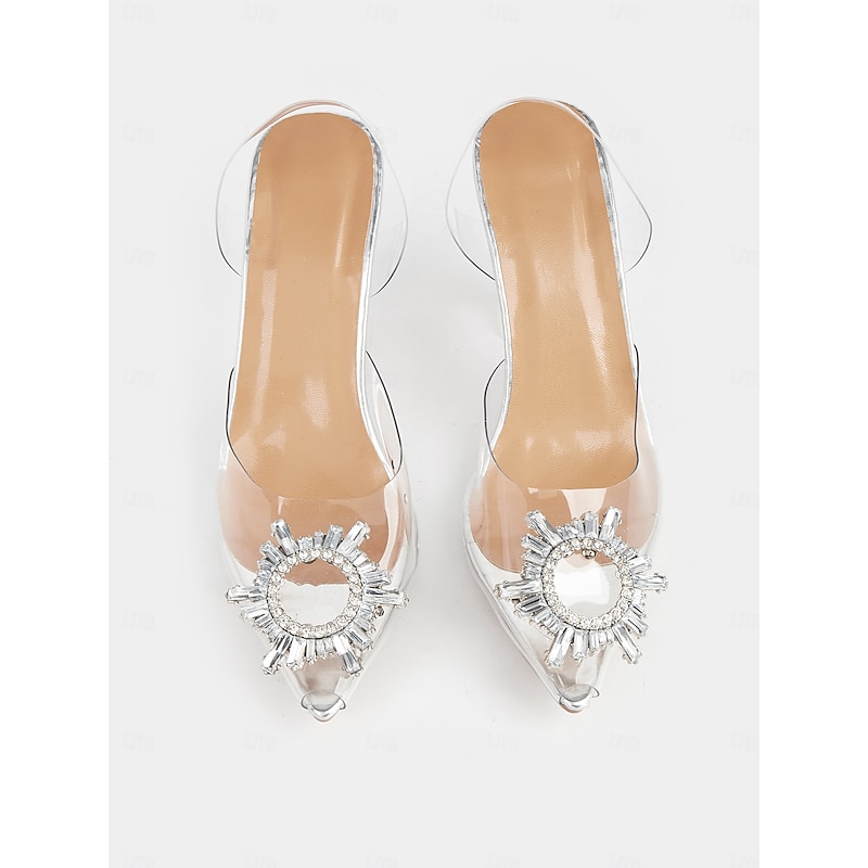 Clear Heeled Sandals with Crystal Embellishment – Elegant Slip-On Shoes for Women – Perfect for Formal Occasions and Nightlife Party4