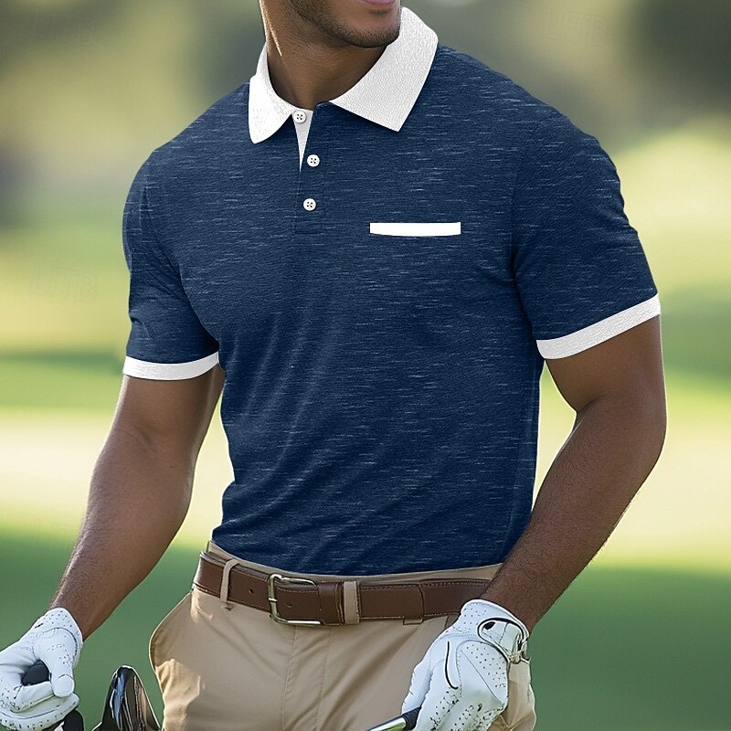 Men's Sports Polo Shirts Golf Shirt Sports Active Lapel Short Sleeve Fashion Basic Color Block Patchwork Summer Regular Fit Dark Grey Black Burgundy Navy Blue Sports Polo Shirts