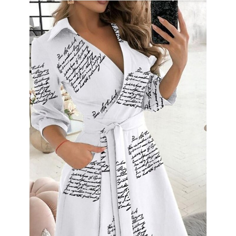 Women's Midi Dress Casual Dress A Line Dress Stylish Casual Vacation Daily Regular Fit Graphic Geometric 3/4 Length Sleeve V Neck Black White Blue Green Summer2