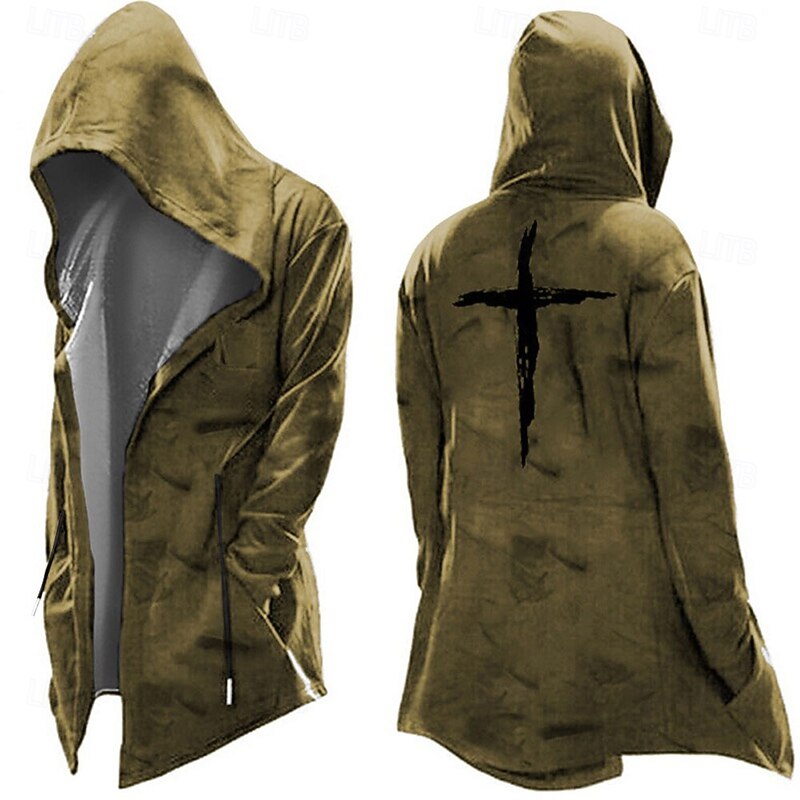 Men's Knights Templar Graphic Prints Cross Hoodie Hoodies Sweatshirt Streetwear Basic Long Sleeve Hooded Sports & Outdoor Daily Going out Black Yellow Pocket Print Fall & Winter Designer