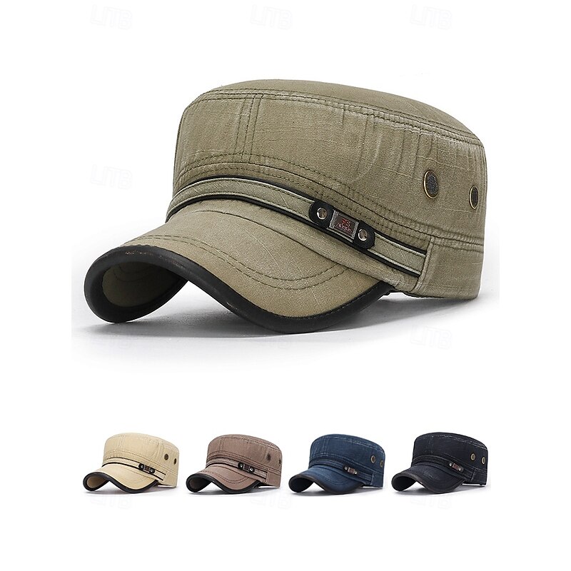 Men's Adjustable Casual Military-Style Cap with Button Detailing - Durable Cotton Fabric, Ideal for Outdoor, Everyday Wear and Casual Occasions