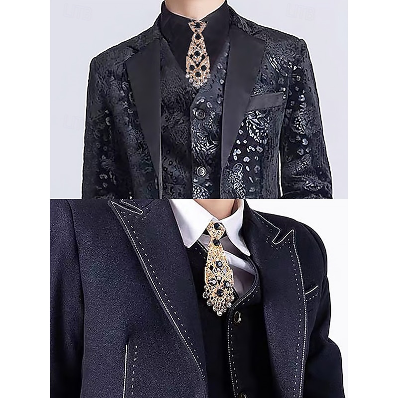 Men's Short Gold Metal Tie – Rhinestone-Embellished Formal Accessory for Weddings, Hosts and Special Events3