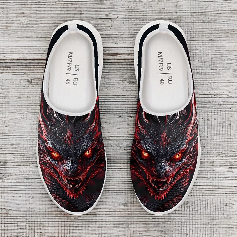 Men's Slip-On Sneakers with Red Dragon Print – Lightweight and Breathable Casual Shoes for Walking, Sports and Outdoor Activities3