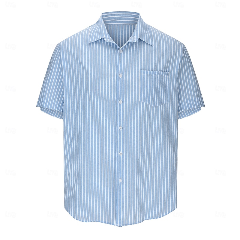 Men's Shirt Summer Shirt Striped Shirt Button Up Shirt Black White Pink Blue Purple Short Sleeve Striped Collar Vacation Daily Clothing Apparel Fashion Casual Comfortable2