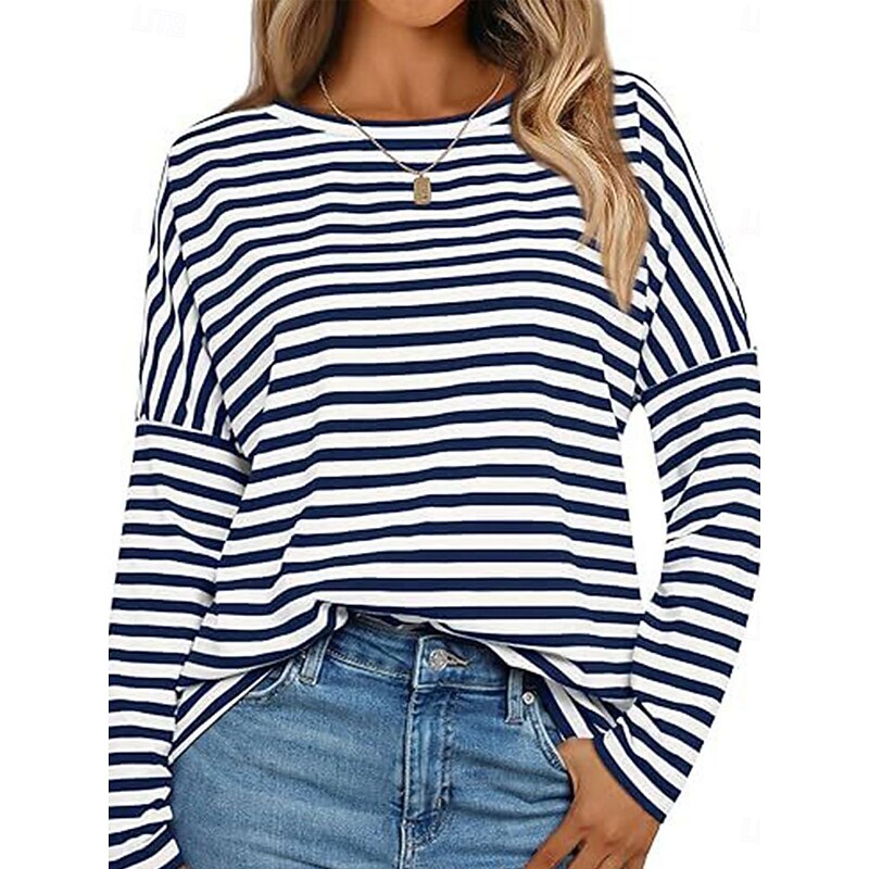 Women's Pullover Sweatshirt Hoodies Striped Fashion Streetwear Casual Long Sleeve Crew Neck Regular Tops Street Dailywear Print Black Blue Spring Fall