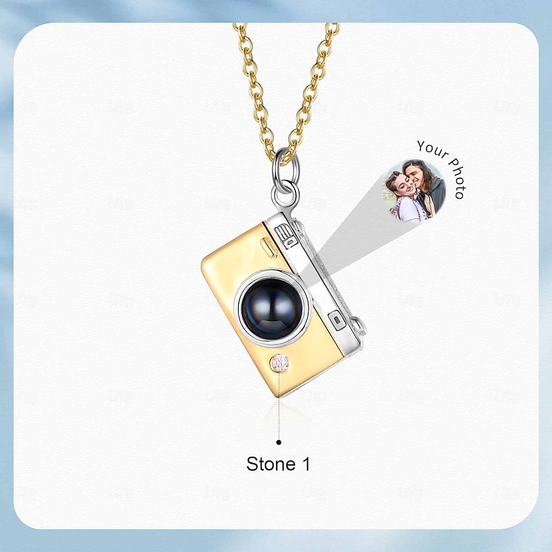 Personalized Photo Projection Necklace Custom Best Gift for Mom - Camera-Shaped Pendant with Projection Stone, Custom Wedding Gift for Couples, Birthstone Customization3