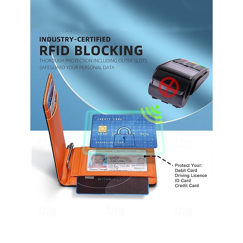 Men's RFID-Blocking Wallet – Premium Cowhide Leather with Slim Design, Multiple Card Slots, and Cash Compartment for Travel and Everyday Use Color Black orange4
