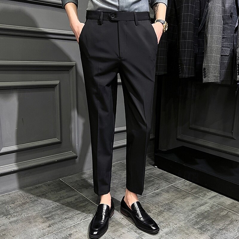 Men's Dress Pants Trousers Chinos Buttons Pocket Solid Color Comfort Ankle-Length Formal Party Work Fashion Classic Style Black Khaki Micro-elastic2