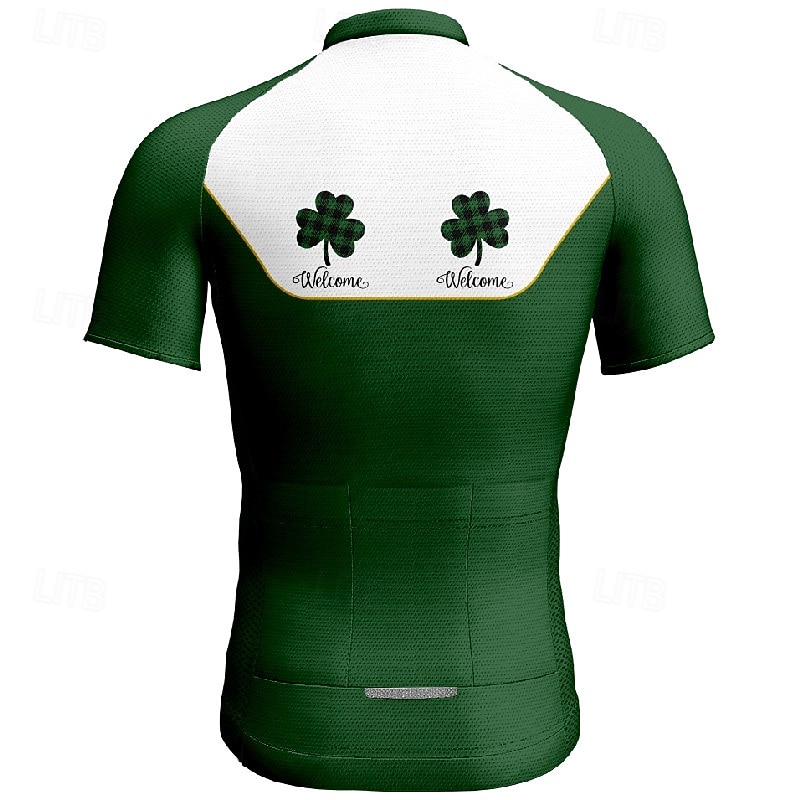 Men's St Patrick Jersey Cycling Jersey Graphic Short Sleeve Bike Tee Tshirt Jersey with 3 Rear Pockets Mountain Bike MTB Quick Dry Anatomic Design Wicking Breathable Sports White Dark Green Orange2