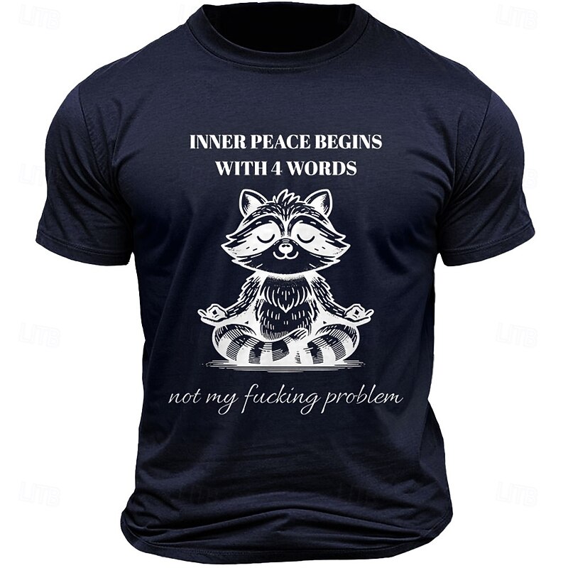 Men's Funny Graphic Tee: Meditating Raccoon 'Inner Peace Not My Problem' Lifestyle Humor T-Shirt - Short Sleeve Top