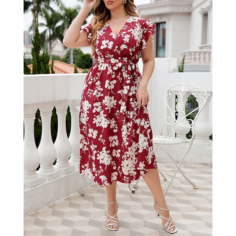 Women's Long Dress Maxi Dress Casual Dress A Line Dress Floral Dress Summer Dress Elegant Stylish Vacation Daily Date Regular Fit Floral Sleeveless V Neck Red Summer2