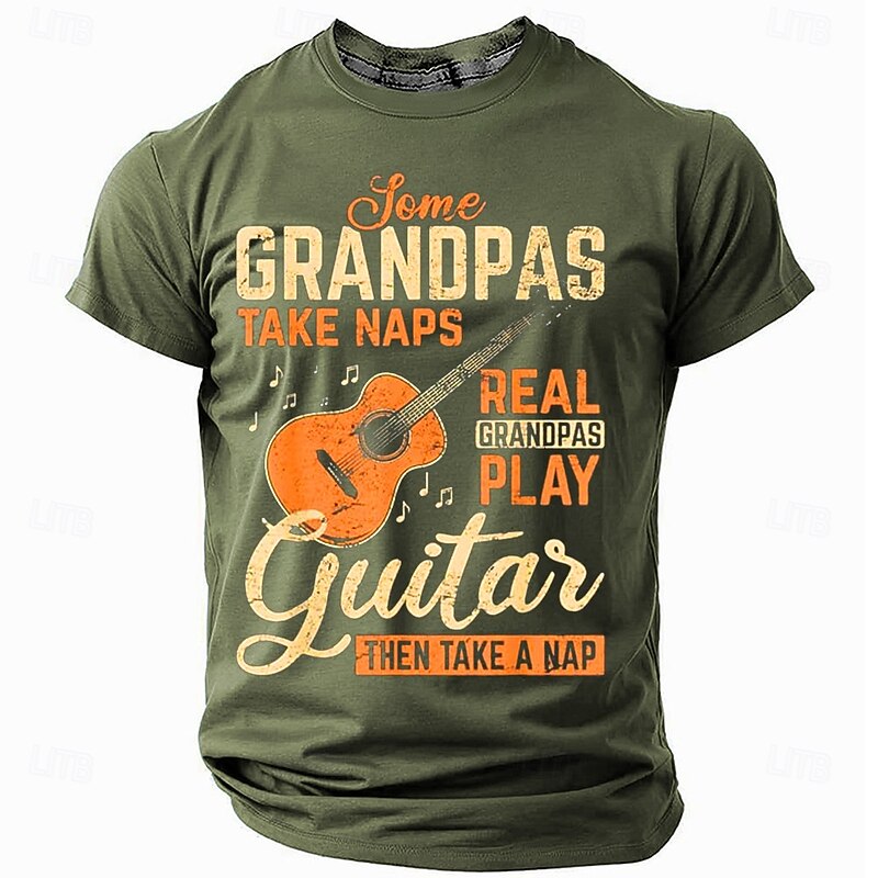 Men's Graphic T-Shirt: Real Grandpas Play Guitar Then Nap - Funny Musician & Grandfather Gift4