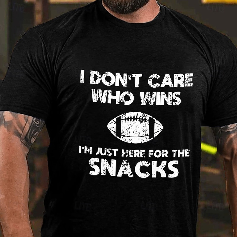 Men's Funny T-Shirt 'I'm Just Here For The Snacks' Football Graphic Short Sleeve Casual Lifestyle Tee3