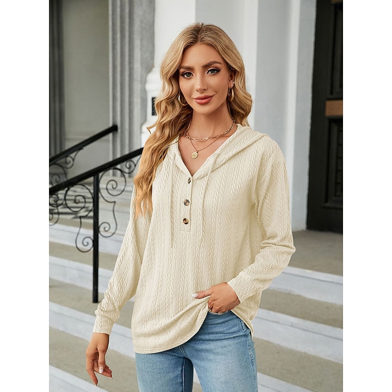 Women's Boho T-shirt Plain Bohemia Stylish Basic Long Sleeve Lantern Sleeve V Neck Regular Tops Daily Going out Weekend Buttons Black Light Green Wine Dusty Rose Green Spring Fall Winter3