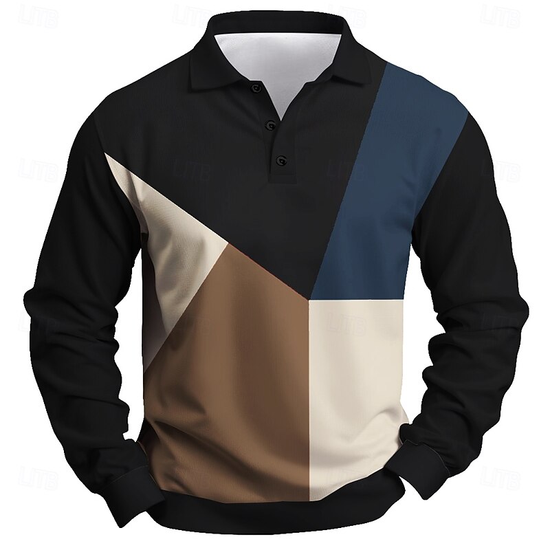Men's Stripes Rugby Polo Long Sleeve Polo Shirts Collared Shirts Sportswear Casual Outdoor Athleisure 3D Print Spring Fall Winter Black Blue Green4