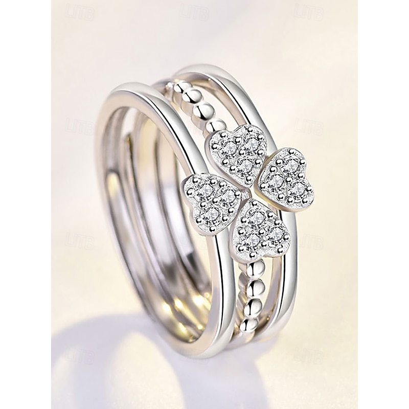 Women's Silver Stackable Heart Rings Set – Elegant Crystal-Embellished Design for Engagement, Anniversary or Everyday Wear