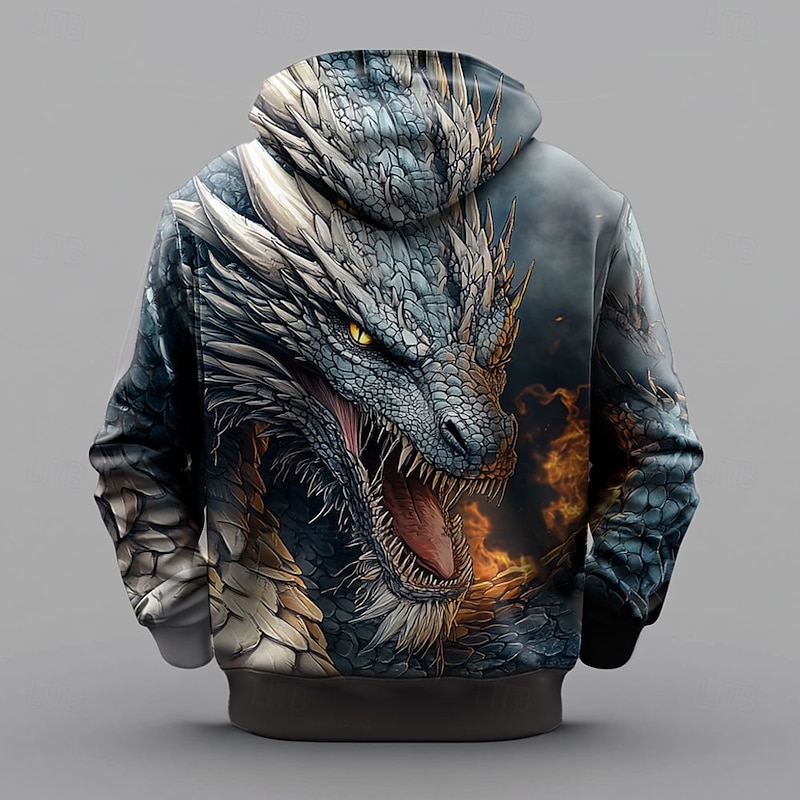 Men's Dragon Hoodies Sweatshirt Cool Party Long Sleeve Crew Neck Club Streetwear Black Drawstring Fall Winter Designer2