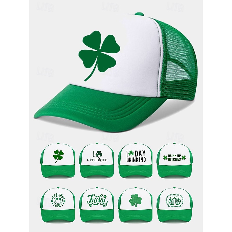 St. Patrick's Day Trucker Hats - Clover and Funny Slogan Designs for Men and Women, Green and White Adjustable Caps for Holiday Parties, Parades, and Festive Celebrations