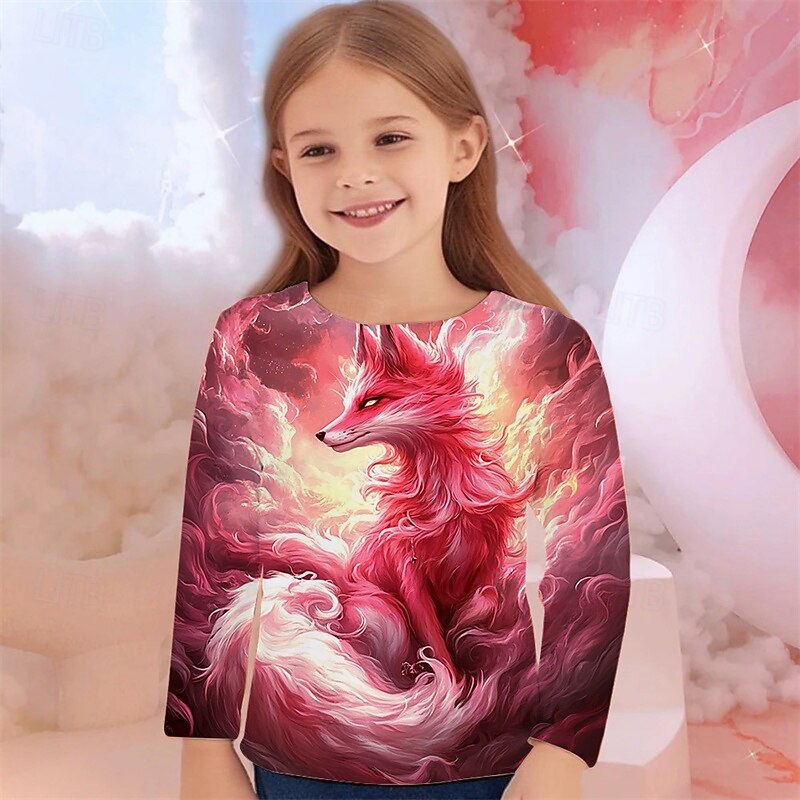 Girls' 3D Graphic Animal Fox T shirt Tee Long Sleeve Spring Fall Fashion Basic Kids 4-12 Years Crew Neck Outdoor Casual Daily Regular Fit3