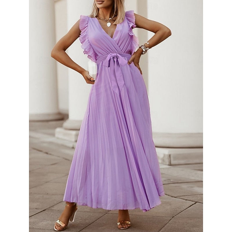 Women's Maxi Dress Cocktail Dress Wedding Guest Dress Chiffon Dress Stylish Basic Casual Vacation Daily Regular Fit Plain Sleeveless V Neck White Purple Summer2