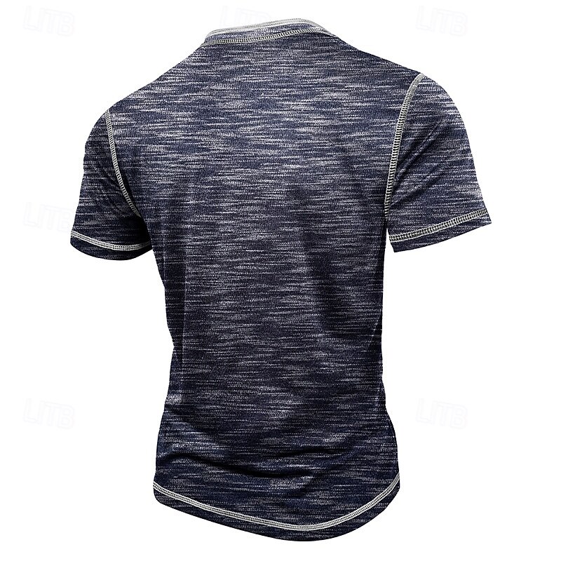 Men's Henley Shirt Tee Short Sleeve Solid Color Plain Active Vintage Buttons Henley Outdoor Casual Daily Summer Spring &  Fall Black Navy Blue Dark Gray Henley T-Shirt4