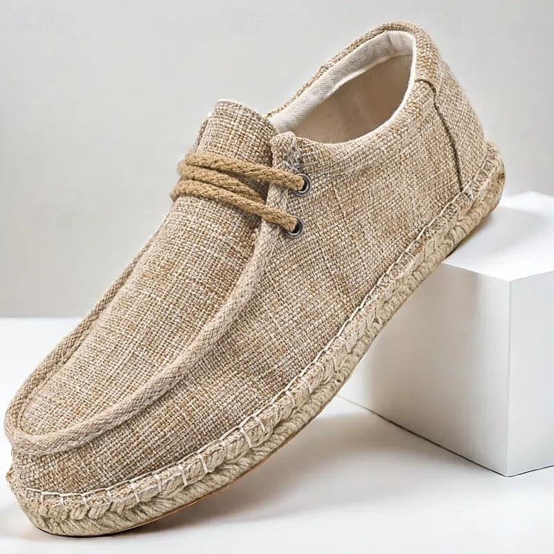 Men's Beige Espadrille Loafers with Rope Detail – Casual Slip-On Shoes for Summer and Beach Outings