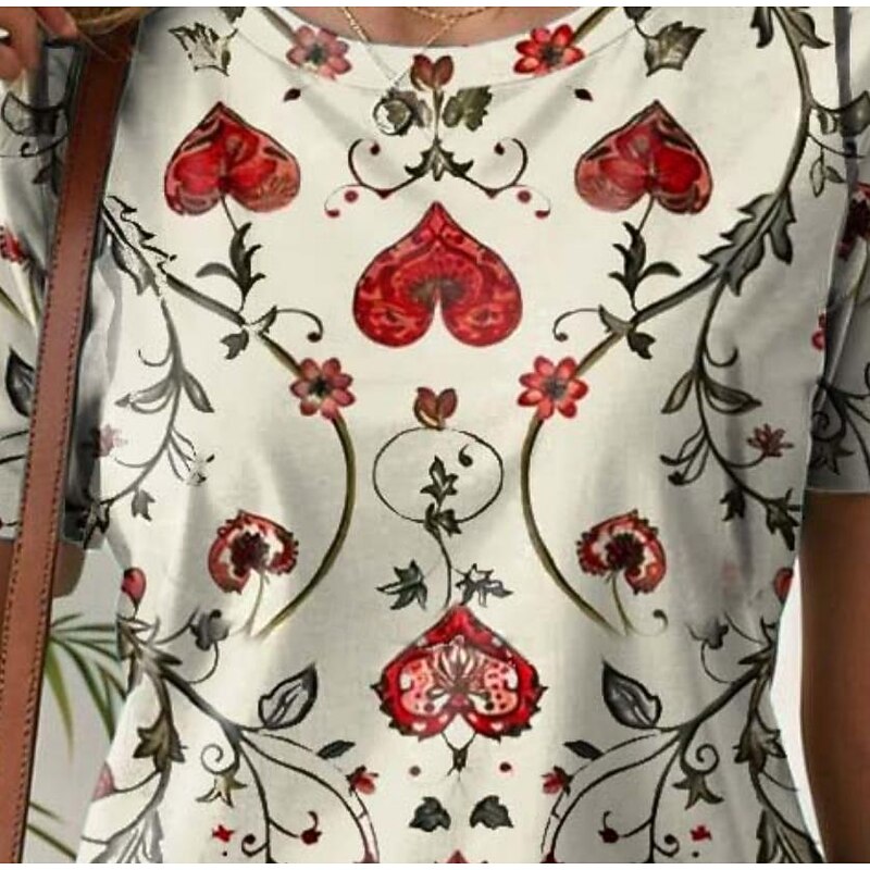 Women's T Shirt Floral Casual Short Sleeve Round Neck Regular Tops Daily Print off-white Summer3