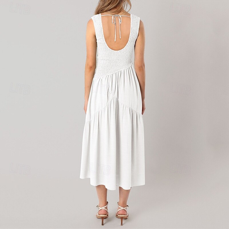 Women's Midi Dress Graduation Dress Casual Dress A Line Dress Summer Dress Stylish Casual Vacation Daily Date Regular Fit Plain Sleeveless Scoop Neck Black White Light Green Pink Summer2