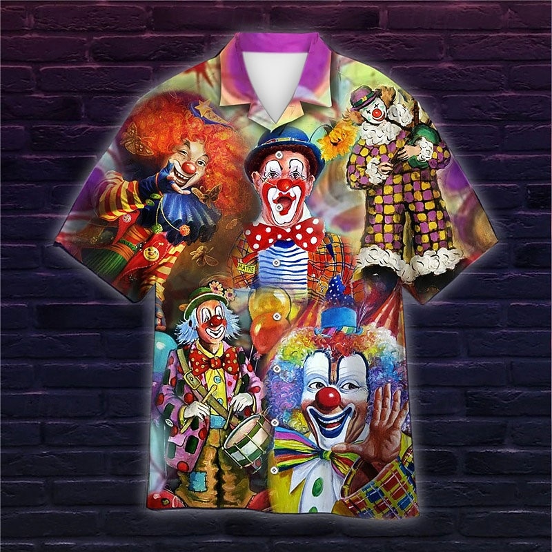 Men's Clown Shirt Summer Hawaiian Shirt Button Up Shirt Short Sleeve Sports Fashion Streetwear Outdoor Casual Hawaiian Summer Spring Cuban Collar Print Yellow Red Purple3