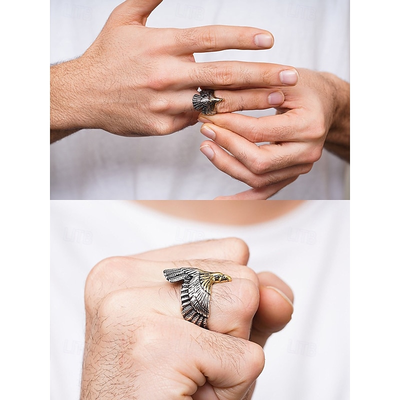 Men's Vintage Silver and Gold Eagle Ring - Bold Animal Design, Stainless Steel Jewelry, Perfect for Casual Wear, Party and Gift4