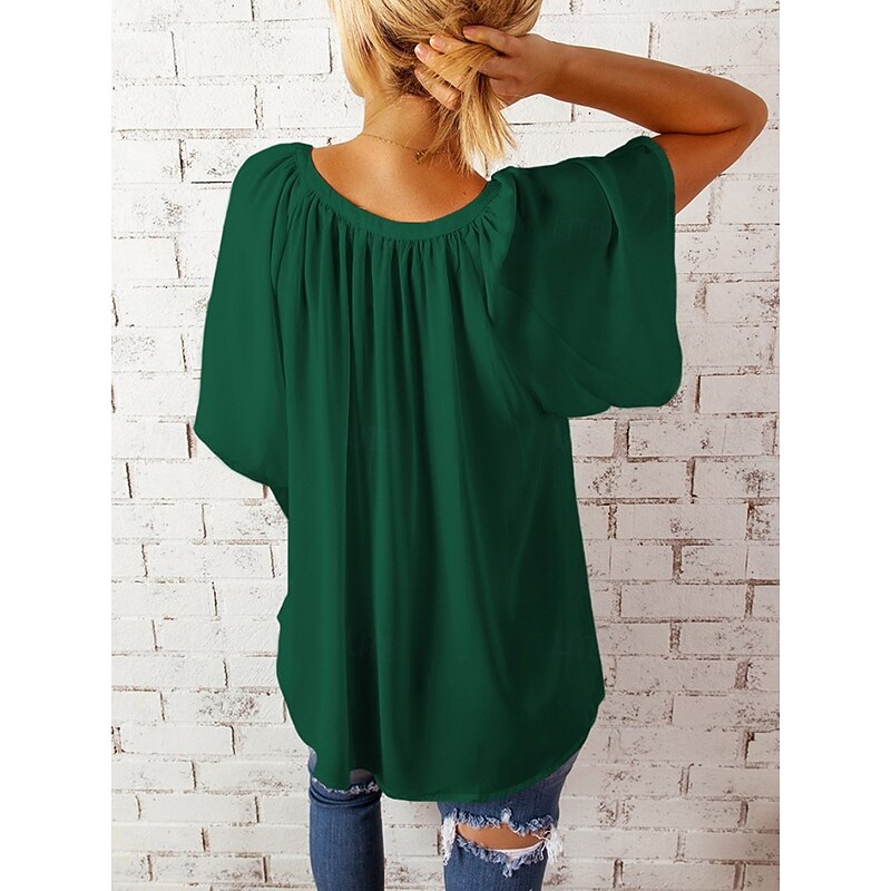 Women's T Shirt Plain Fashion Modern Casual Half Sleeve Notched Neck Regular Tops Daily Weekend White Green Summer3
