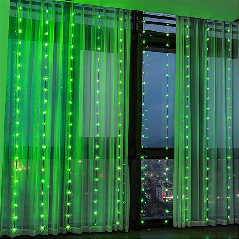 St. Patrick's Day LED Clover Curtain Light - 100LED/300LED Leather Wire String Lights with Remote Control, USB Decorative Lighting for Festival Parties, Living Room, and Room Decorations 1 Set3