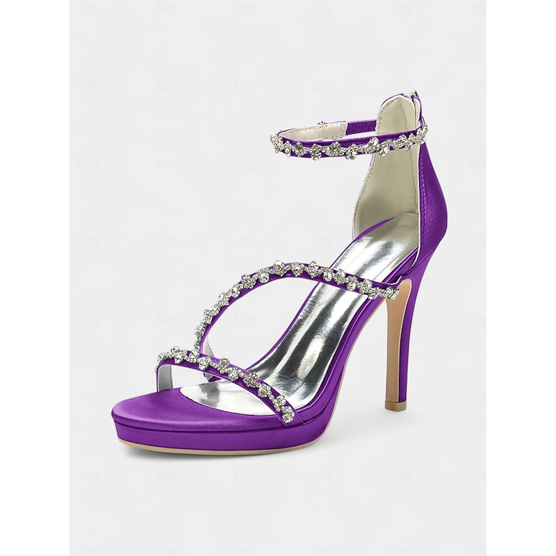 Elegant Rhinestone-Embellished Satin High Heel Sandals for Women - Perfect for Weddings and Formal Occasions4