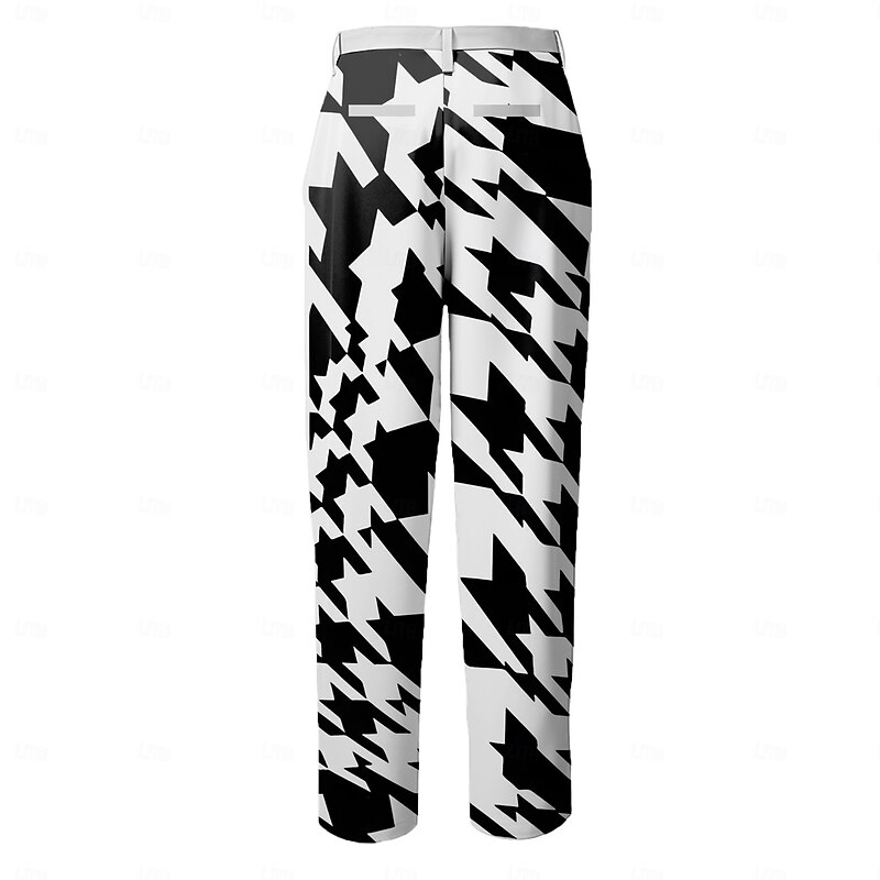 Men's Mixed Color Geometric Pattern Dress Pants Trousers Mid Waist Casual Vintage Retro Outdoor Vacation Streetwear with Pockets Slim Fit Flat-Front Summer Spring Fall 3D Print White2