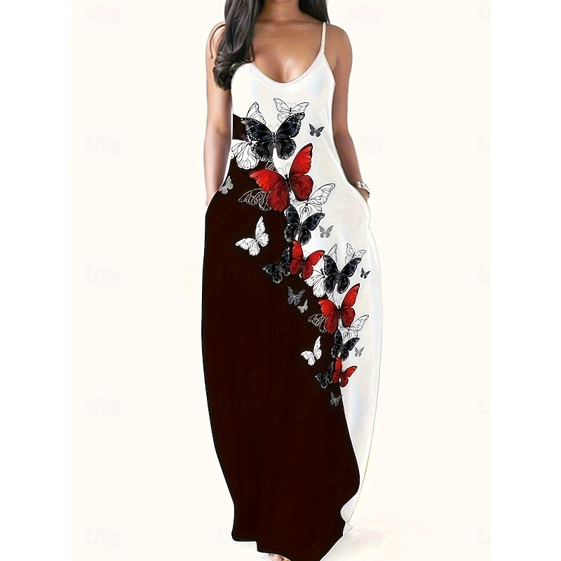 Women's Midi Dress Casual Dress A Line Dress Summer Dress Slip Dress Stylish Casual Vacation Daily Regular Fit Butterfly Sleeveless U Neck Black Summer