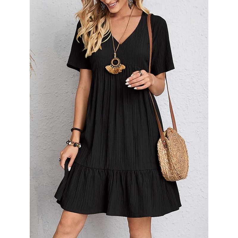 Women's Work Dress Casual Dress A Line Dress Elegant Office Daily Long Dress Maxi Dress Patchwork V Neck Short Sleeve Plain Regular Fit Black Pink Red Summer Spring S M L XL 2XL3