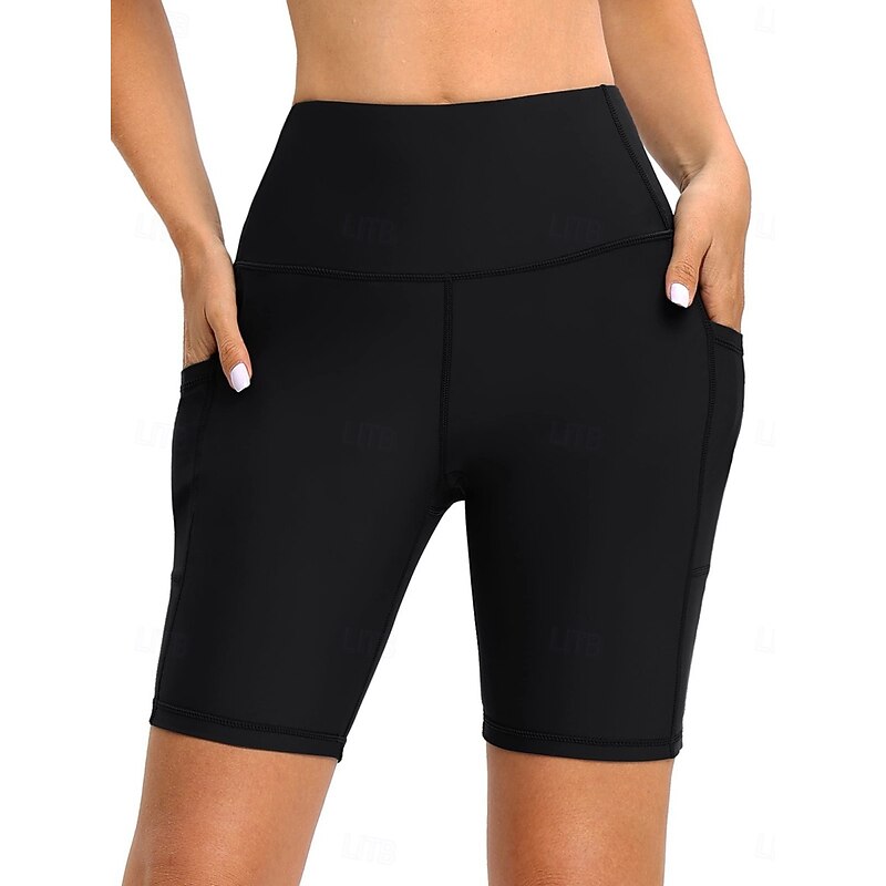 Women's Swimwear Stretchy Boxer Shorts Swimsuit High Waist Vacation Beach Wear Solid Color Sleeveless Bathing Suits3