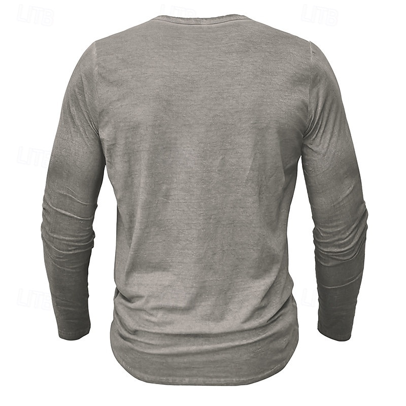 Men's Henley Shirt Tee Top Long Sleeve Shirt Long Sleeve Plain Vintage Fashion Basic Button Up Henley Vacation Street Going out Summer Dark Grey Blue Light Grey Henley T-Shirt2